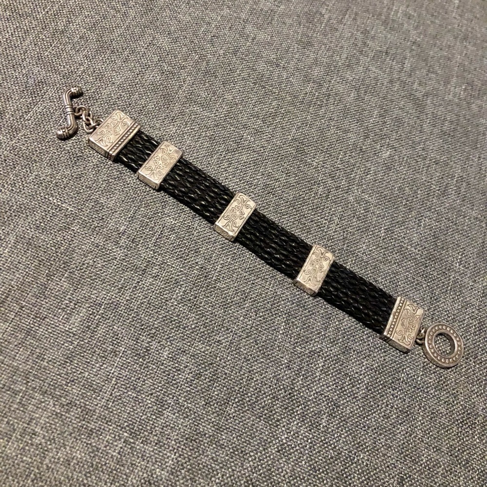 Brighton Silver Plated Leather Interlock Multi Row Bracelet